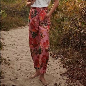 Farm Rio Anthropologie Esperanza Women’s High Rise Pink Floral Pants, Size Small
